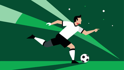 Football player kicking ball on green field