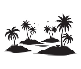 Tropical palm trees on a beach with ocean and sunset view