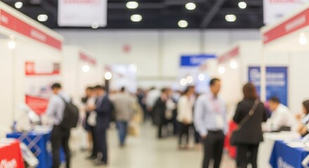 Fototapeta premium Business Expo Blur – Softly blurred view of event stalls and networking participants