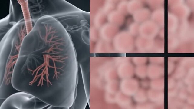Scientific 3D Animation of Human Lungs and Staphylococcus Bacteria Infection.