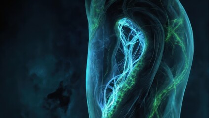 Abstract depiction of human anatomy with glowing blue veins.