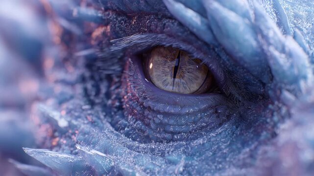 氷の竜眼を接写で描く冷気の質感