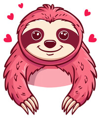 Obraz premium Pink Sloth with Hearts Cartoon Cute Animal Illustration Isolated on White