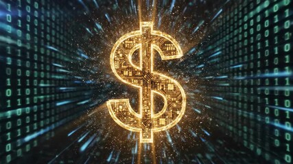 Dollar sign with digital binary code background. - Powered by Adobe