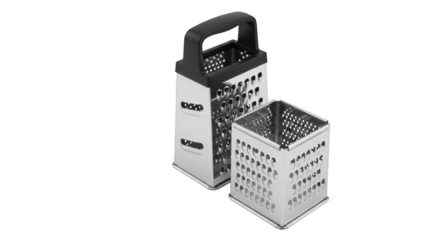 Two stainless steel box graters isolated on white.