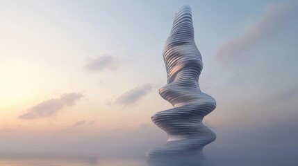 Futuristic Architecture - A Swirling Skyscraper Against a Pastel Sky.