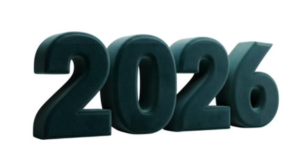 Dark green 3d numbers 2026 isolated on transparent background
