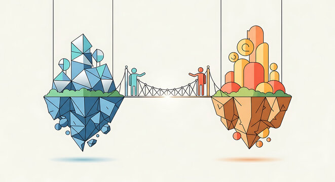 Conceptual illustration of bridging the gap between two different worlds
