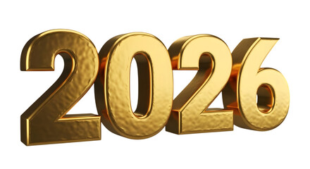 Golden numbers 2026 isolated on transparent background