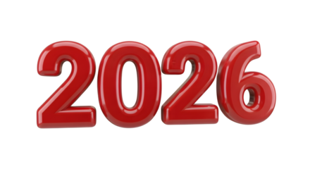 2026 numbers in shiny red isolated on transparent background