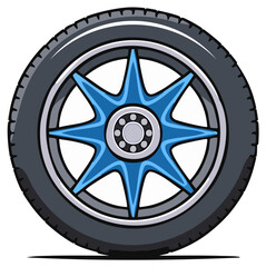 Fototapeta premium Modern Blue Alloy Wheel with Tire and Silver Rim Vector Illustration