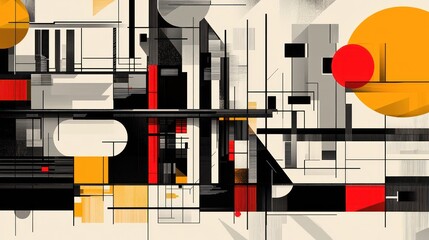 Abstract Geometric Composition with Bold Colors and Dynamic Lines.