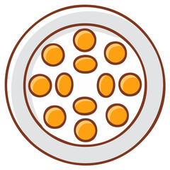 Fototapeta premium Cartoon illustration of a plate with spherical and oval orange items