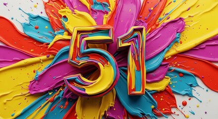 Fototapeta premium Vibrant Explosion of Color and the Number 51 A Creative Celebration of Numerology