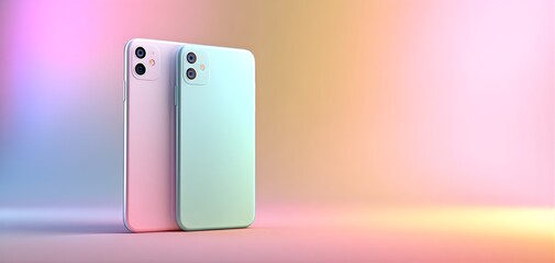 Modern smartphones with pastel colored backs against a soft gradient background