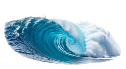 A powerful ocean wave crashes and curls, showcasing the raw energy of the sea isolated on transparent background