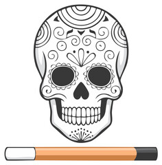 Obraz premium Ornate Skull Illustration with Pencil for Coloring Book Designs or Educational Art Projects