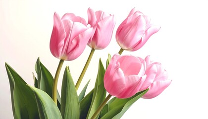 Naklejka premium Elegant composition of pink tulips against a minimalist white background showcasing nature's beauty