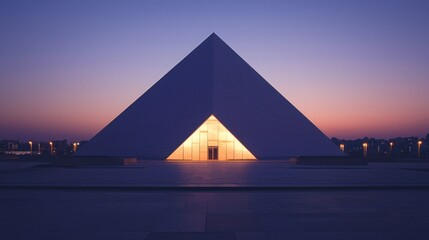 Striking Pyramid Structure Illuminated at Dusk - A Modern Architectural Marvel.