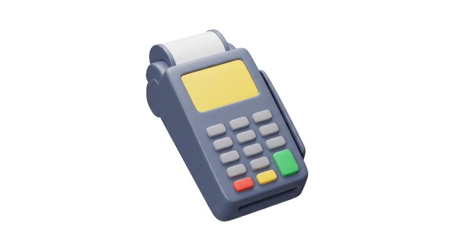 3D rendering of a modern payment terminal for transactions.