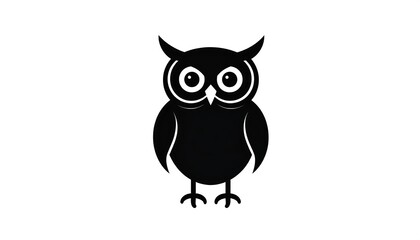 Obraz premium A black and white illustration of an owl, centered, with large eyes and symmetrical features. It is depicted in a simple, minimalist style