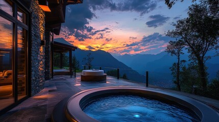 Scenic Mountain Retreat - Hot Tub Under a Colorful Sunset.
