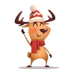 Christmas Reindeer Waving Hand with Joy © ori-artiste