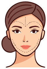 Woman's Face with Dotted Lines Indicating Cosmetic Surgery or Beauty Treatments