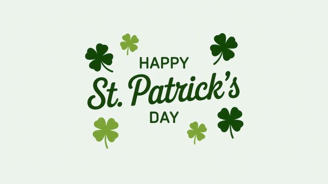 A festive st patrick's day graphic with green shamrocks and celebratory text on a light background - Powered by Adobe