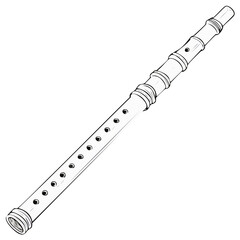 Simple line art drawing of a classic woodwind recorder instrument perfect for music education