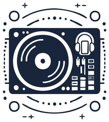 Obraz premium DJ equipment with a turntable and headphone graphic illustration for music production and DJing. Vector drawing for musical style