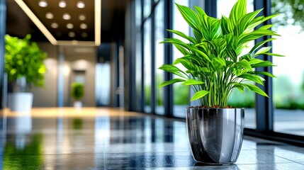 Enhancing Indoor Spaces with Lush Green Plants in Modern Office Environment Bright Aesthetic Contemporary Design