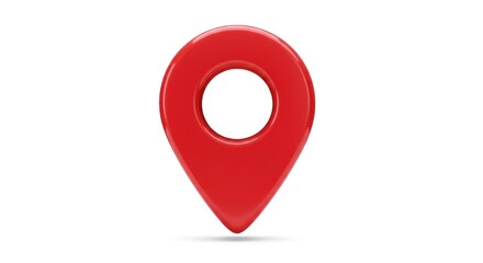 Red Location Pin Icon on White Background for Maps.