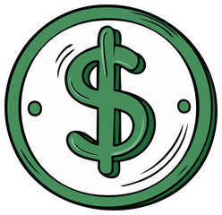 Obraz premium Green cartoon dollar sign coin icon vector illustration for finance and business concepts