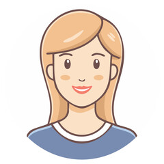 Smiling cartoon woman avatar with blond hair and blue top