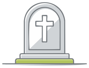 Fototapeta premium Simple cartoon illustration of a tombstone with a christian cross symbol