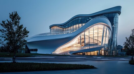 Futuristic Architecture - A Modern Building with Unique Design and Lighting.