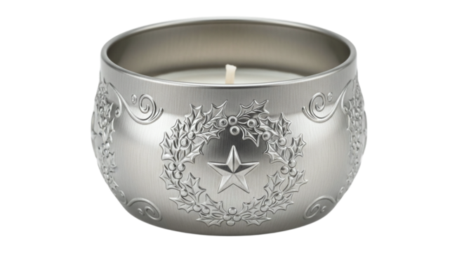 Silver candle in metal container isolated on transparent background is a decorative and fragrant addition to any home decor - Powered by Adobe