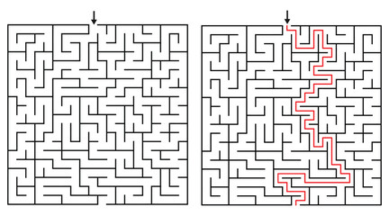 20 by 20 Orthogonal Rectangular Maze Game for Adults - Simple and Easy Maze Game Flat Vector Black and White Outline Illustration - Easy Problem Solving Game kdp.