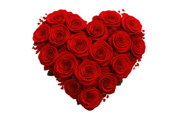 Red roses arranged in a perfect heart shape on a transparent background, representing love, passion, and romantic celebrations