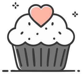 Adorable graphic cupcake with white icing pink heart and sparkles sweet treat illustration