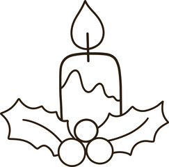 Christmas candle coloring page with holly