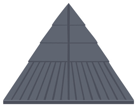 Geometric tiered pyramid structure with striped bottom section, minimalist abstract gray illustration