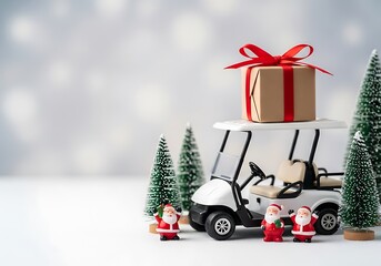 Christmas Golf Cart Delivery: Holiday Season with Festive Santa Figurines