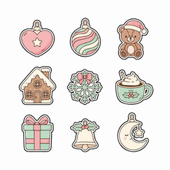 Cute Pastel Christmas Sticker Pack (Gingerbread House, Ornament, Bell)