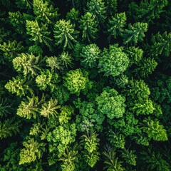 Fototapeta premium Dense forest canopy from above. Lush green trees
