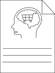 A line drawing of a head with a shopping cart in the brain and lines for writing on