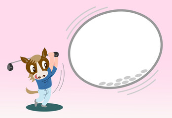 年賀状用素材　フレーム　午年　ゴルフ編