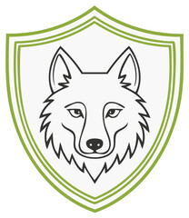 Naklejka premium Wolf head in shield emblem design, animal logo, heraldry symbol