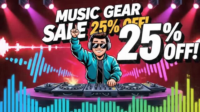 dj at the party, Music gear sale 25% off dj party event ad banner